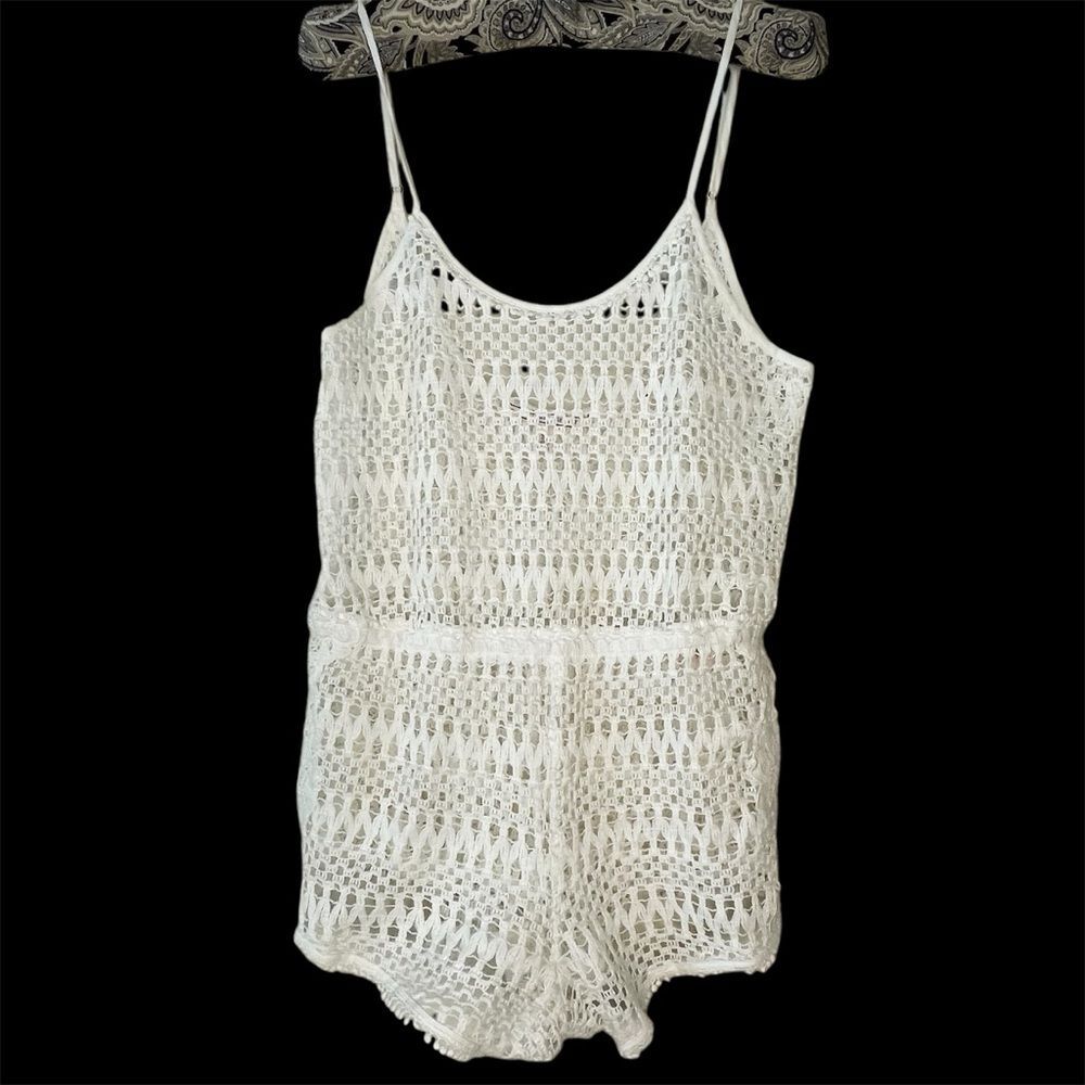 Victorias Secret Romper Crochet Mesh Lace Swim Beach Coverup White Size Medium